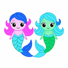 Cute mermaids with fish art vector illustration