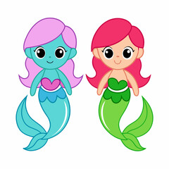 Cute mermaids with fish art vector illustration