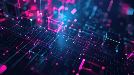 Obraz premium Neon Grid: Abstract Digital Network