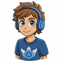 A male witching headphone art vector illustration