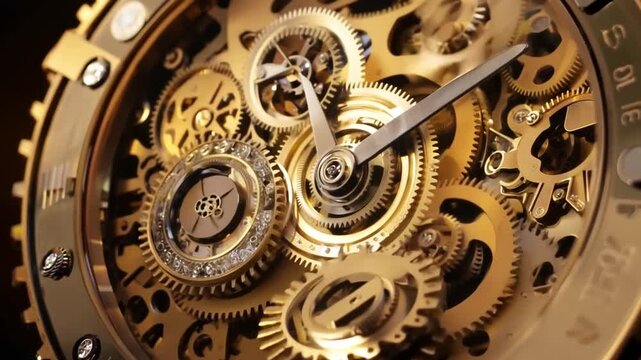 A close-up of a gold watch with a skeleton face. Perfect for highlighting intricate watch design and craftsmanship.