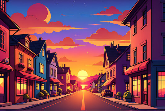 sunset view town lofi background seamless loop animation