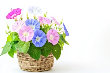 Obraz premium Colorful morning glory flowers in the pot isolated on a white background