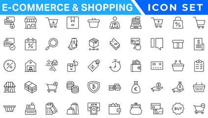 Shopping icons set. E-commerce icon collection. Online shopping thin line icons. Shop icons vector