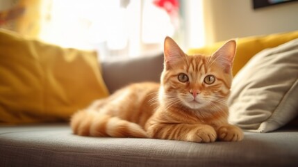 Orange Tabby Cat Relaxing on a Couch