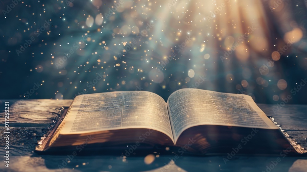 Canvas Prints Open Holy Book With A Magical Light