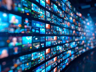 Big data wall displaying business and financial information