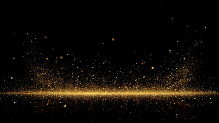 Golden particles falling from above, creating a sparkling and luxurious atmosphere on a dark background. Ideal for festive, celebratory, or luxury-themed designs and creative projects.
