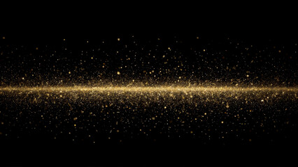 Golden particles falling from above, creating a sparkling and luxurious atmosphere on a dark background. Ideal for festive, celebratory, or luxury-themed designs and creative projects.