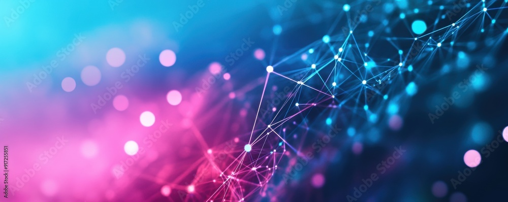 Poster colorful abstract background featuring glowing nodes and connections, perfect for technology and dig