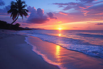 Party invitation card featuring a beach scene at dawn