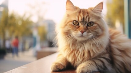 Fototapeta premium A Fluffy Orange Cat Looking at the Camera