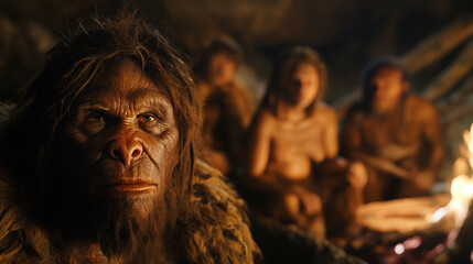 A group of homo sapiens in their natural habitat 40,000 years ago 