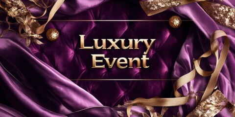 Elegant backdrop for a luxury event featuring rich purple fabric and decorative ribbons, perfect for upscale occasions.