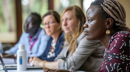 Obraz premium A global health work meeting with international stakeholders discussing initiatives