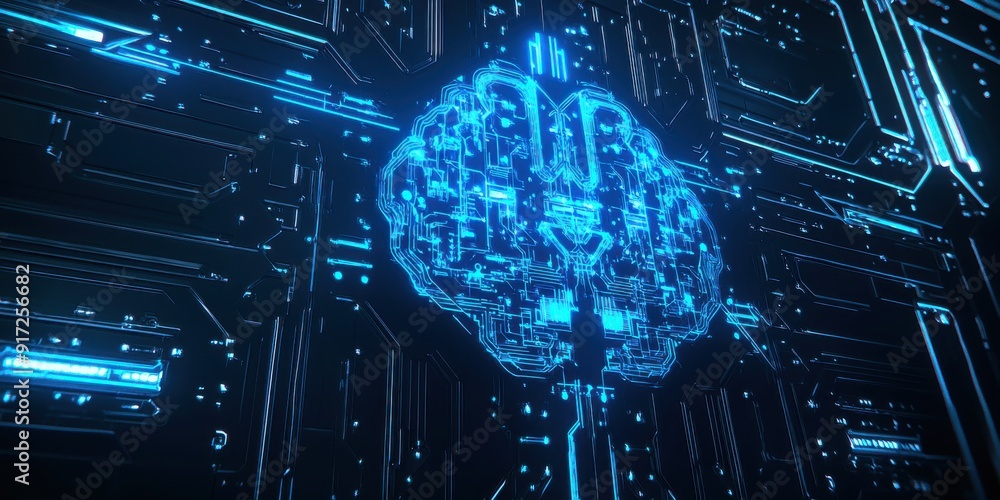 Aufkleber futuristic digital brain illustration representing artificial intelligence and technology with glowi
