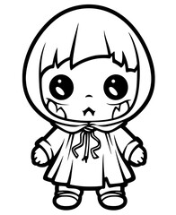 Spooky Kawaii Halloween Coloring Book For Kids, illustration, Vector, Coloring book for children. Spooky characters. Coloring book for adults.