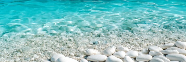 Naklejka premium Pristine Turquoise Waters and White Pebbles: A Crystal Clear Vision of Nature's Purity and Serenity, Landscape, 4K Wallpaper