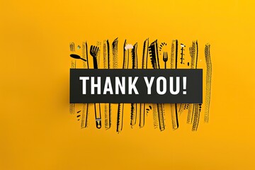 Modern thank you message on a cheerful yellow background featuring artistic line drawings
