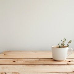 Empty wooden table or wooden desk with tea