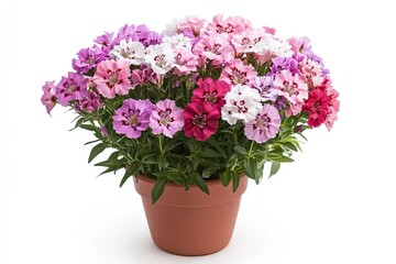 Colorful sweet William flowers in the pot isolated on a white background