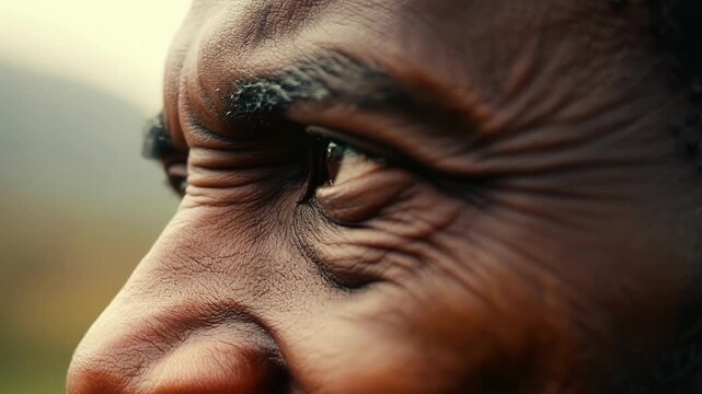 The eyes of an elderly man convey years of perseverance and resilience as he marches for change.