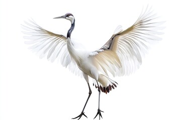 Fototapeta premium Crane standing and dancing isolated on a white background