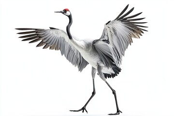 Crane standing and dancing isolated on a white background