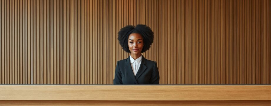 A Black Woman Working As A Receptionist Or Hostess