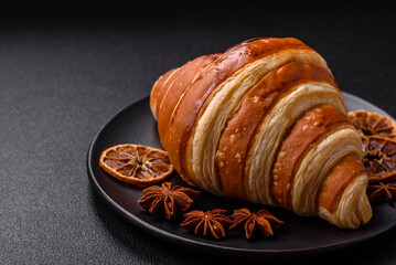 Delicious crispy sweet croissant cornet with chocolate