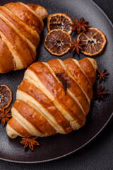 Delicious crispy sweet croissant cornet with chocolate