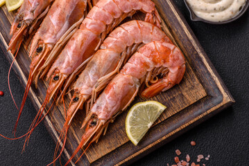 Tiger shrimp or langoustine boiled with spices and salt