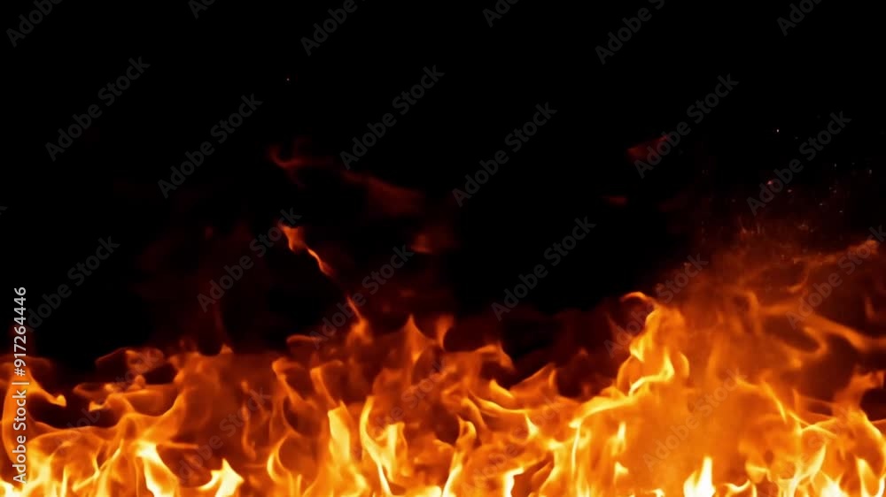 Poster a black background with a bright orange flame. the flame is very large and is almost the entire widt