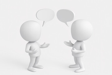 3D Figures Engaged in Conversation with Speech Bubbles.