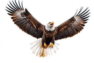 Obraz premium Eagle flying and screeching isolated on a white background