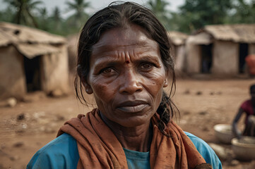 “Silent Struggles: Capture the Unspoken Challenges She Faces Daily, Close Face of Indian Poor Woman
