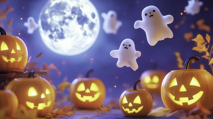 Spooky Halloween Night with Jack-o'-Lanterns