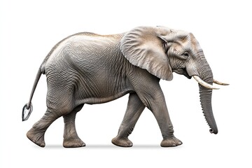 Fototapeta premium Elephant walking and trumpeting isolated on a white background