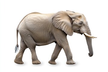 Obraz premium Elephant walking and trumpeting isolated on a white background