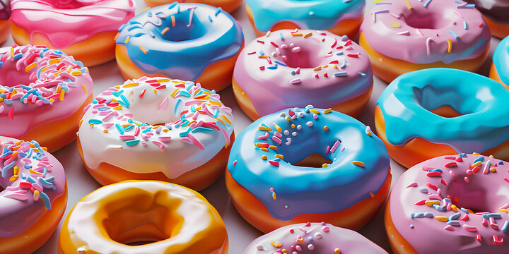 Deliciosas donas glaseadas de distintos sabores con chispas de colores 