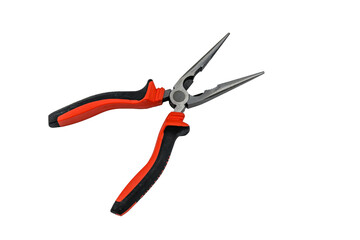 Obraz premium Needle nose pliers with red handles isolated on a white background