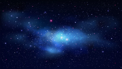 Space Blue Sky Night Background,Starry Night Galaxy with Cloudy and Nebula Sparkle,Vector Beautiful fantasy Universe light of star field and milky way and colourful cosmos stardust