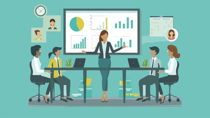 A corporate illustration of a man who teaches other people on white background