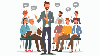 A corporate illustration of a man who teaches other people on white background