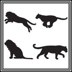 Lion black silhouette set , lion vector set.