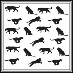 Lion black silhouette set , lion vector set.