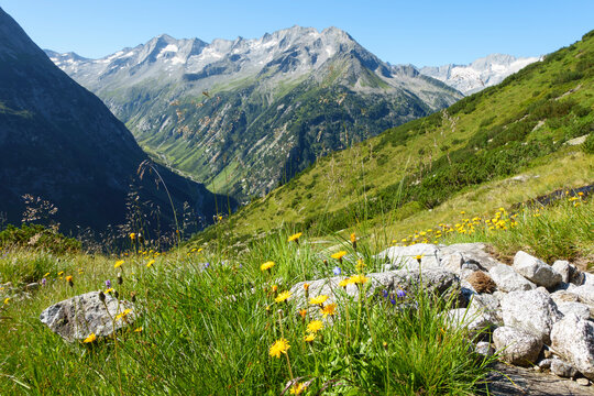 Blick in ein Gebirgstal in den Alpen