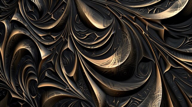 Intricate bronze abstract pattern on black for modern designs.
