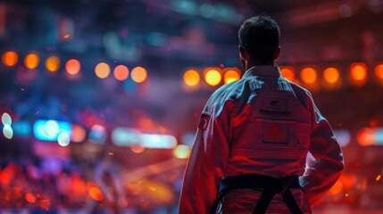 Judo match with a stylized Paris backdrop, Paris, judo competition