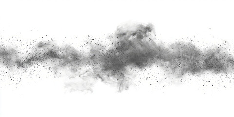 A surreal explosion of soft dust particles, creating a swirling cloud effect with shades of gray on white.